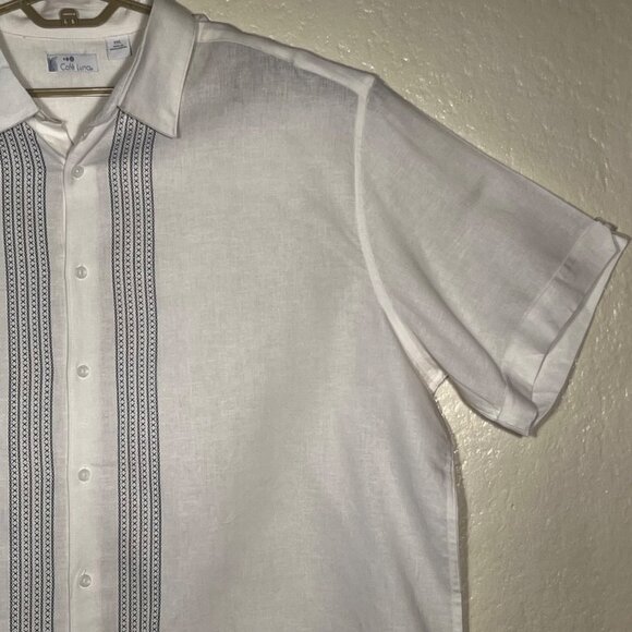 Cafe Luna Men's 2XL Dress Shirt Short Sleeve Button Up XO Design Linen/Viscose - Picture 6 of 16